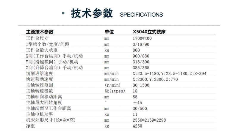 X5040立式升降臺(tái)銑床設(shè)備技術(shù)參數(shù)