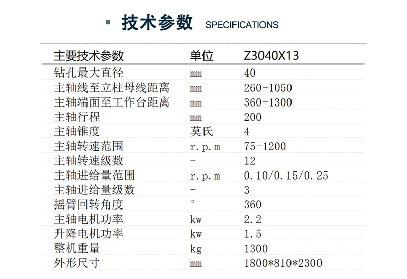 Z3040X13搖臂鉆床技術參數(shù)