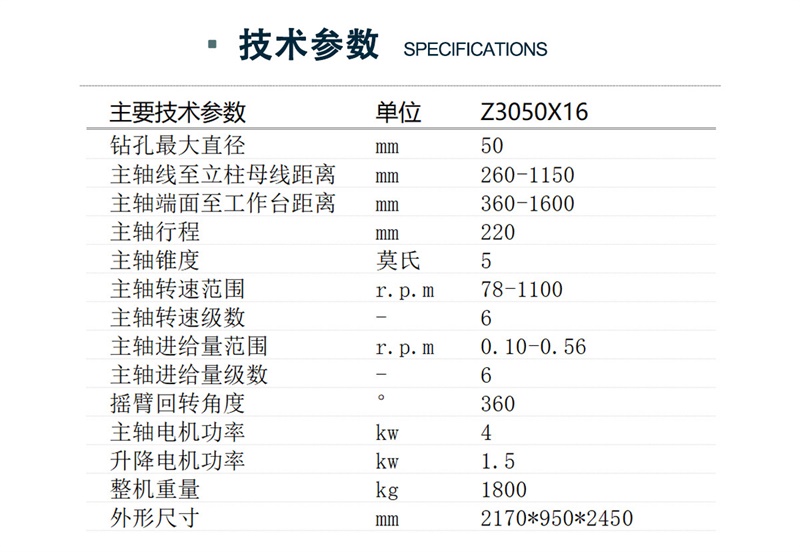 Z3050X16搖臂鉆床技術(shù)參數(shù)