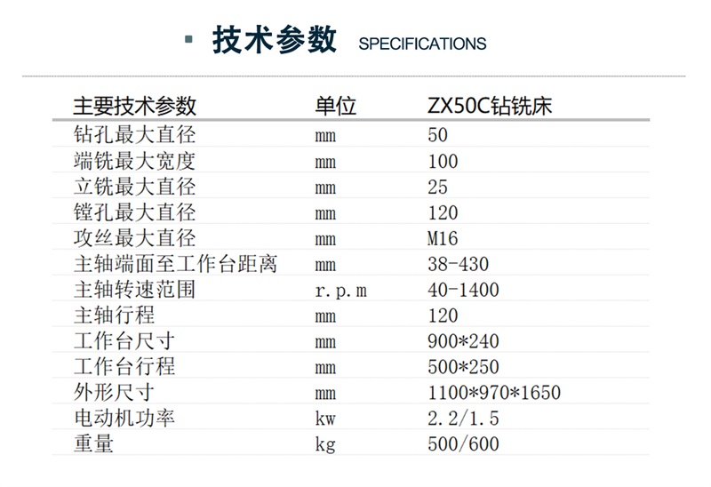 ZX50C小型多功能鉆銑床設(shè)備技術(shù)參數(shù)