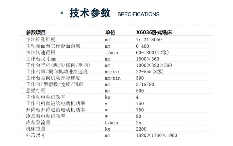 X6036臥式升降臺銑床設備技術參數(shù)